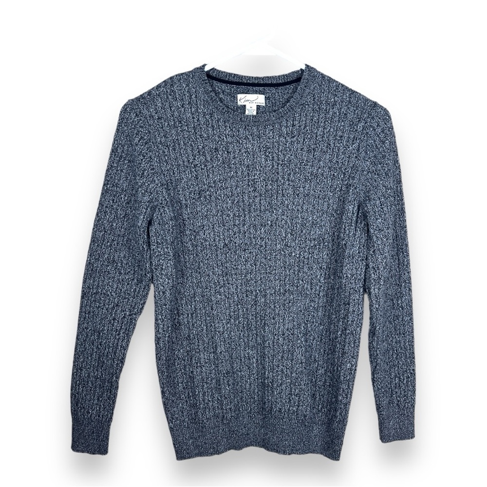 MEDIUM KIM ROGERS GREY BLUE KNIT FABRIC SWEATER LONG SLEEVE  COTTON